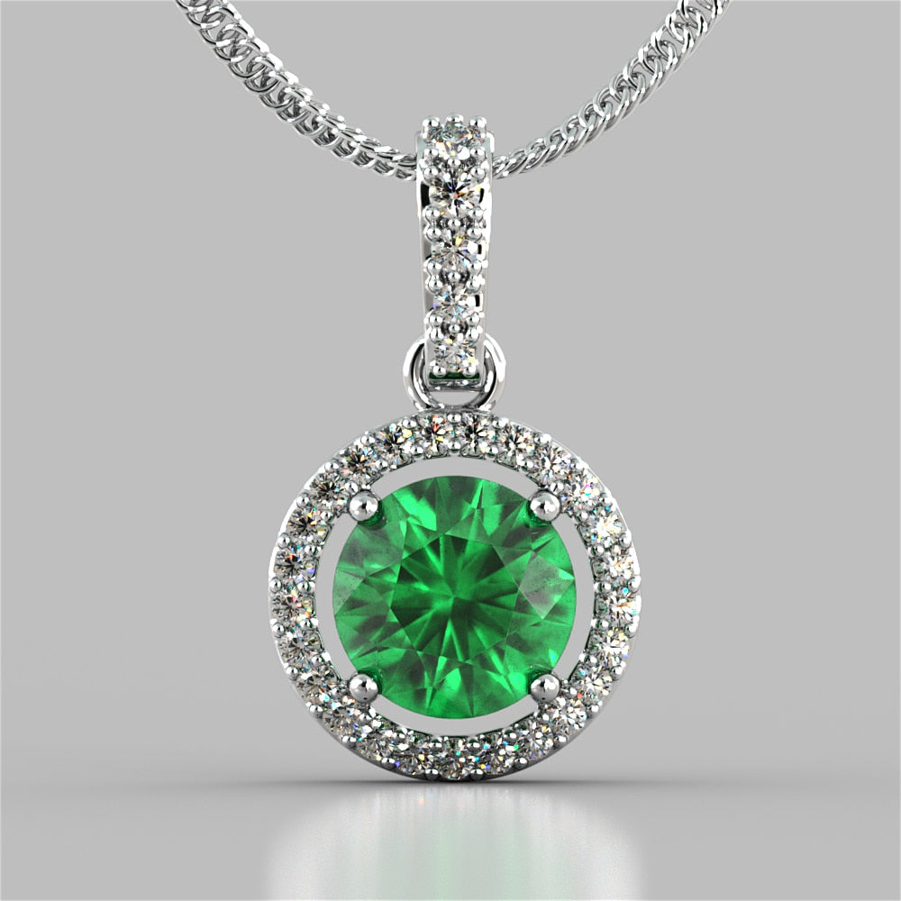 Round Cut Embellished Bail and Halo Pendant