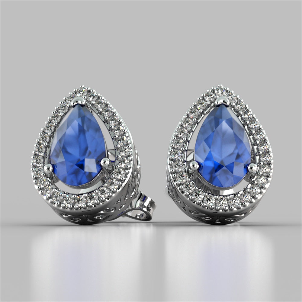 Pear Cut Double Tier Halo Earrings