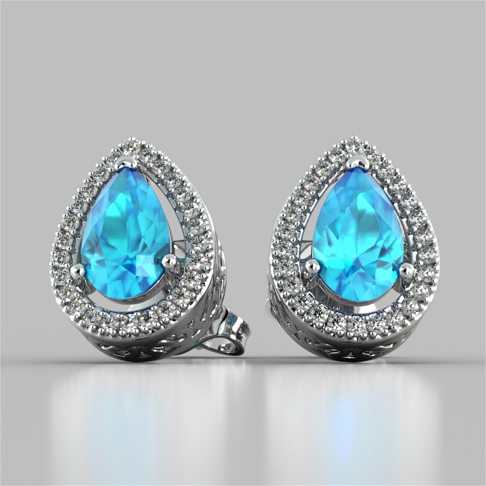 Pear Cut Double Tier Halo Earrings