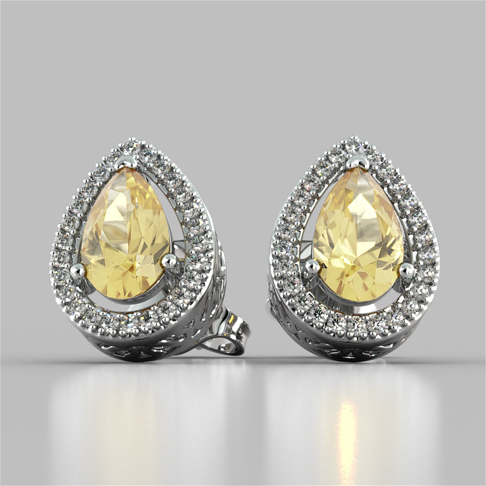 Pear Cut Double Tier Halo Earrings