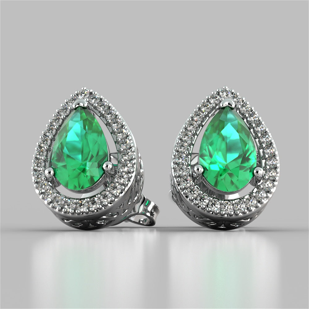 Pear Cut Double Tier Halo Earrings