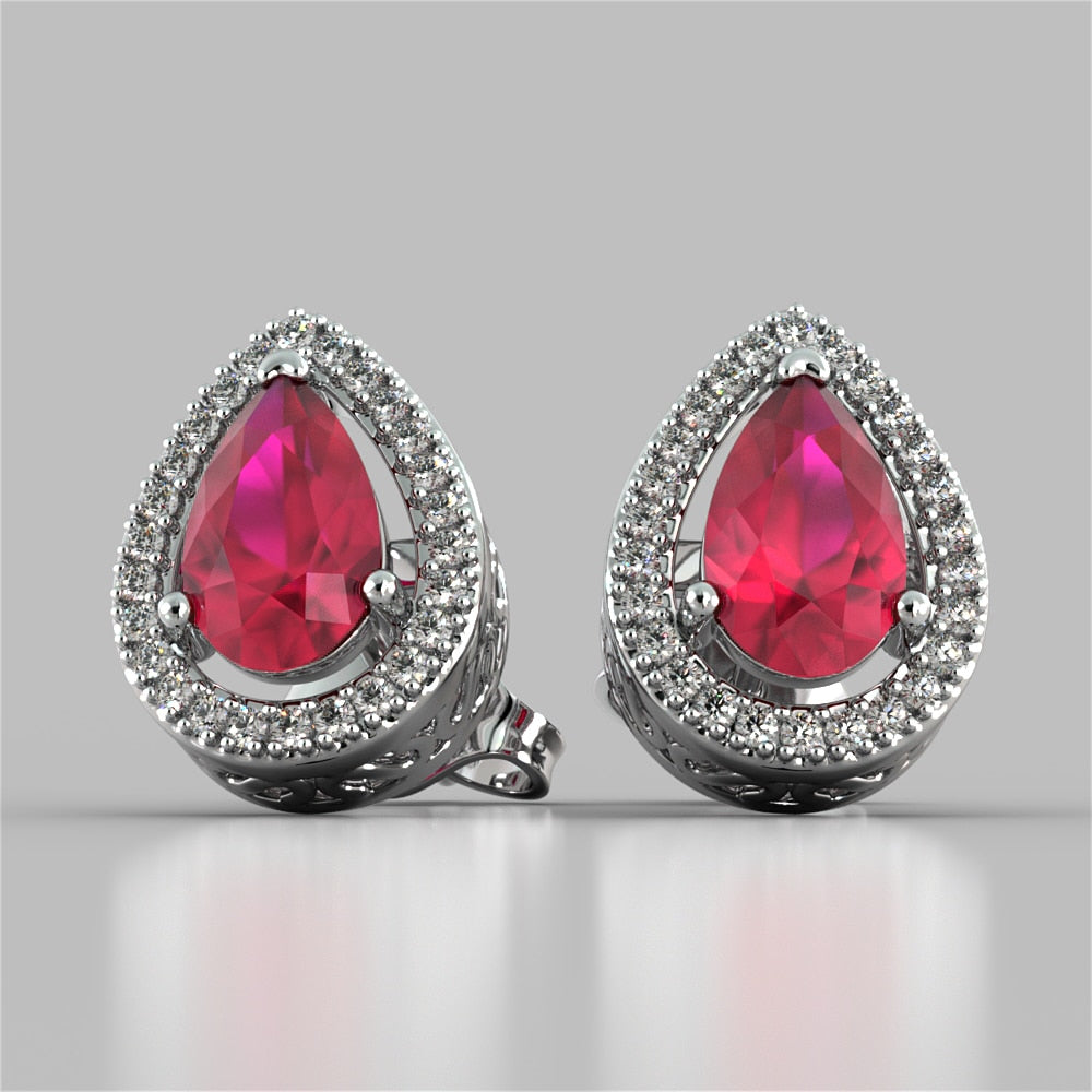 Pear Cut Double Tier Halo Earrings