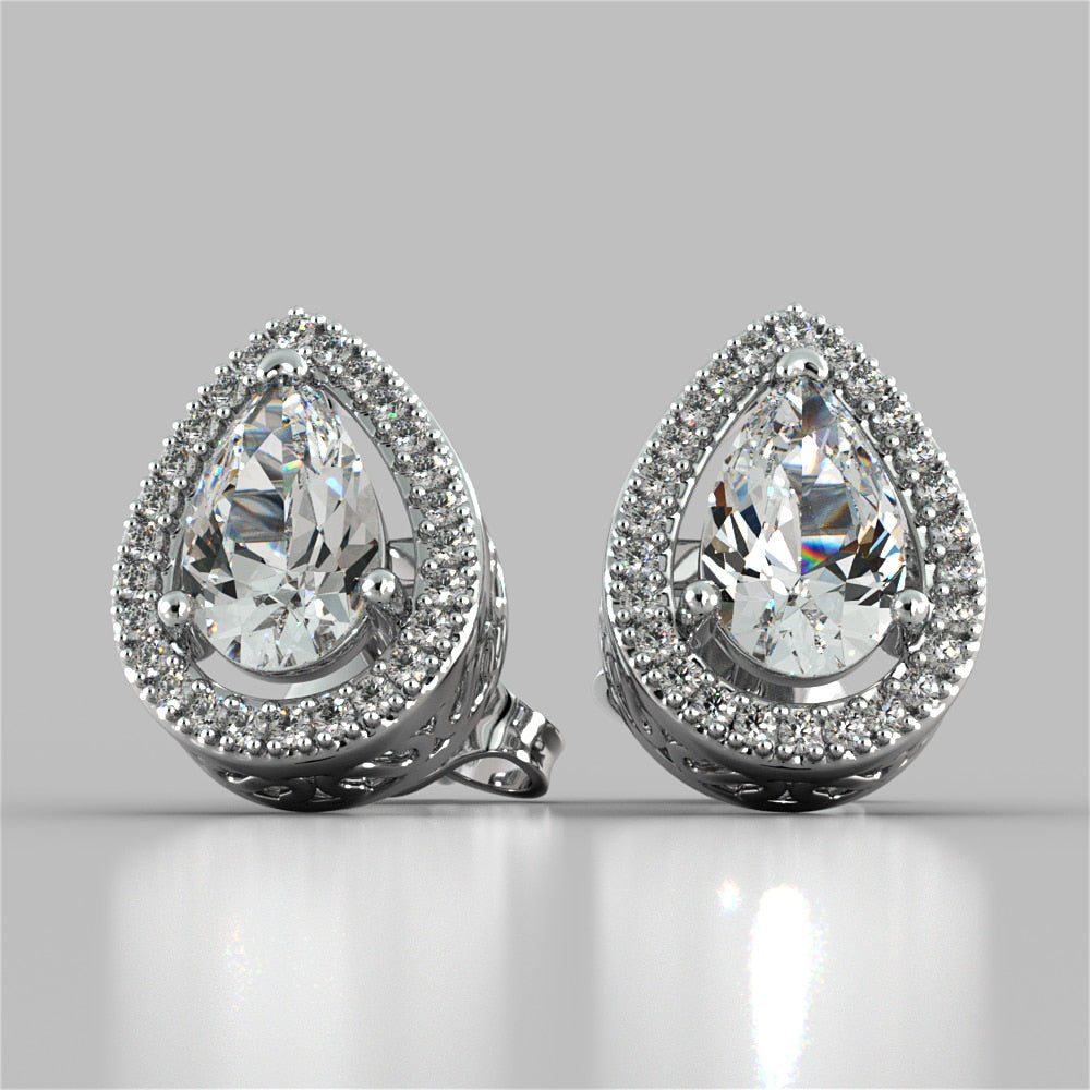 Pear Cut Double Tier Halo Earrings