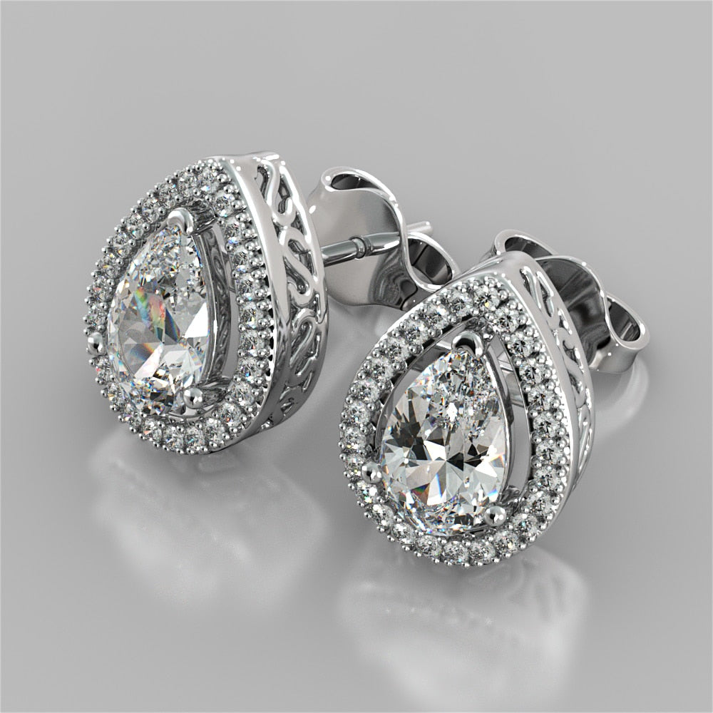 Pear Cut Double Tier Halo Earrings