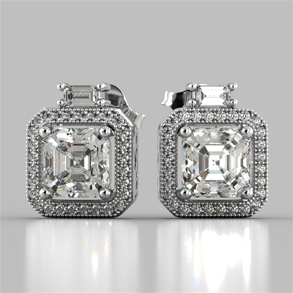 3.38CT Asscher Cut Halo Earrings