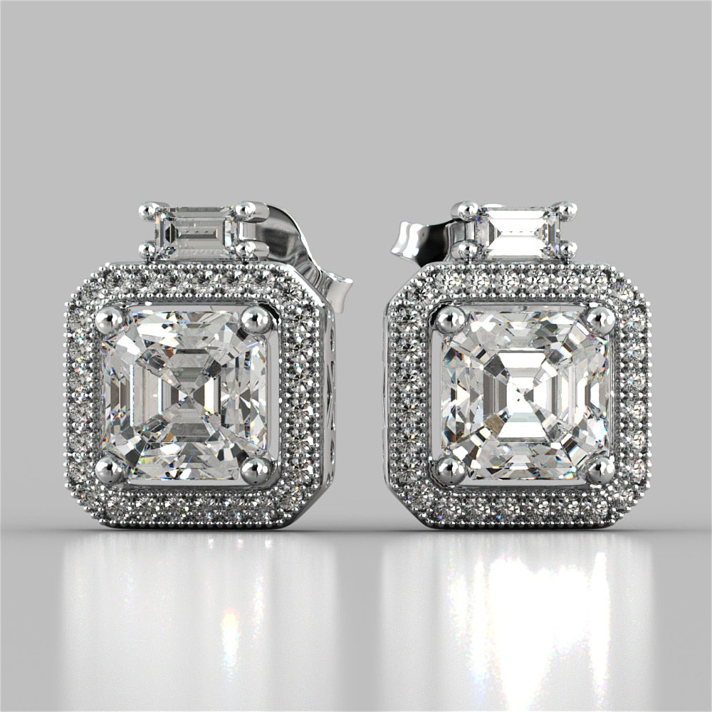 Princess-Cut Halo Earrings