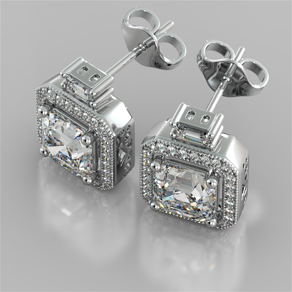 Princess-Cut Halo Earrings