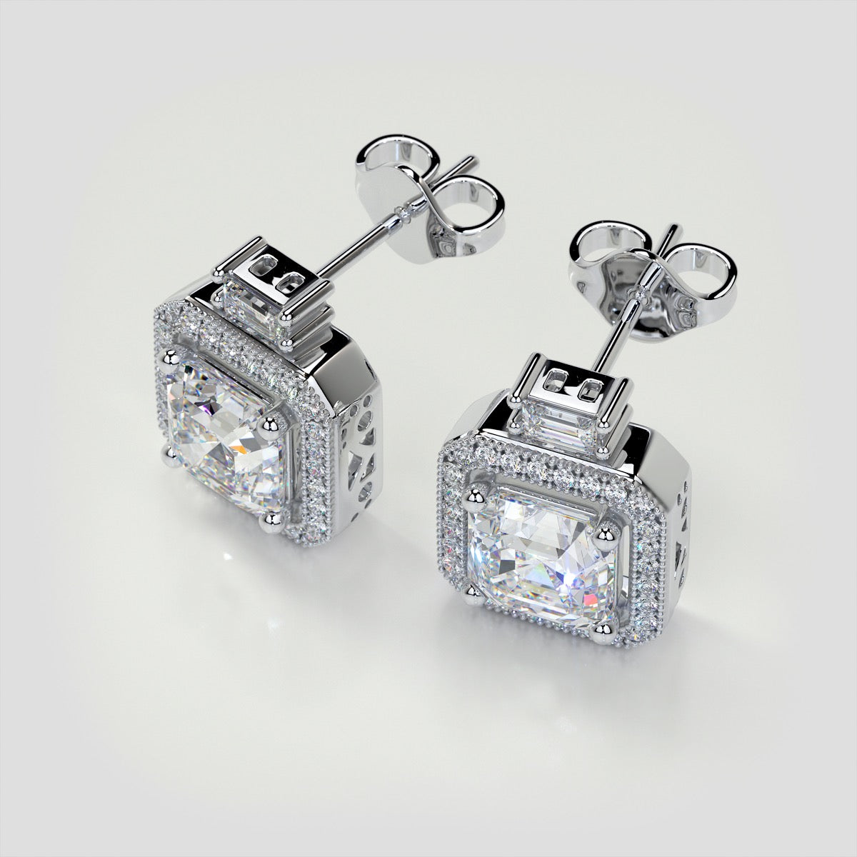 3.38CT Asscher Cut Halo Earrings