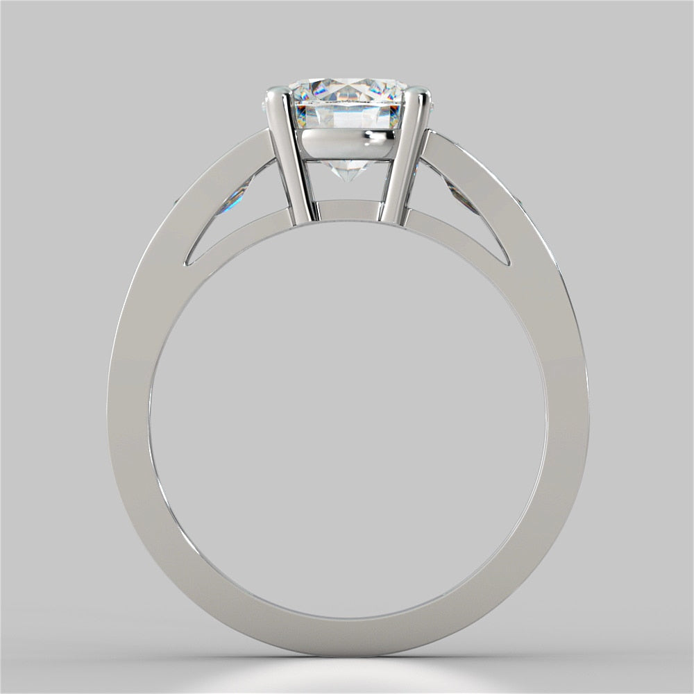 Round Cut Trio Wedding Set With Baguettes Accents