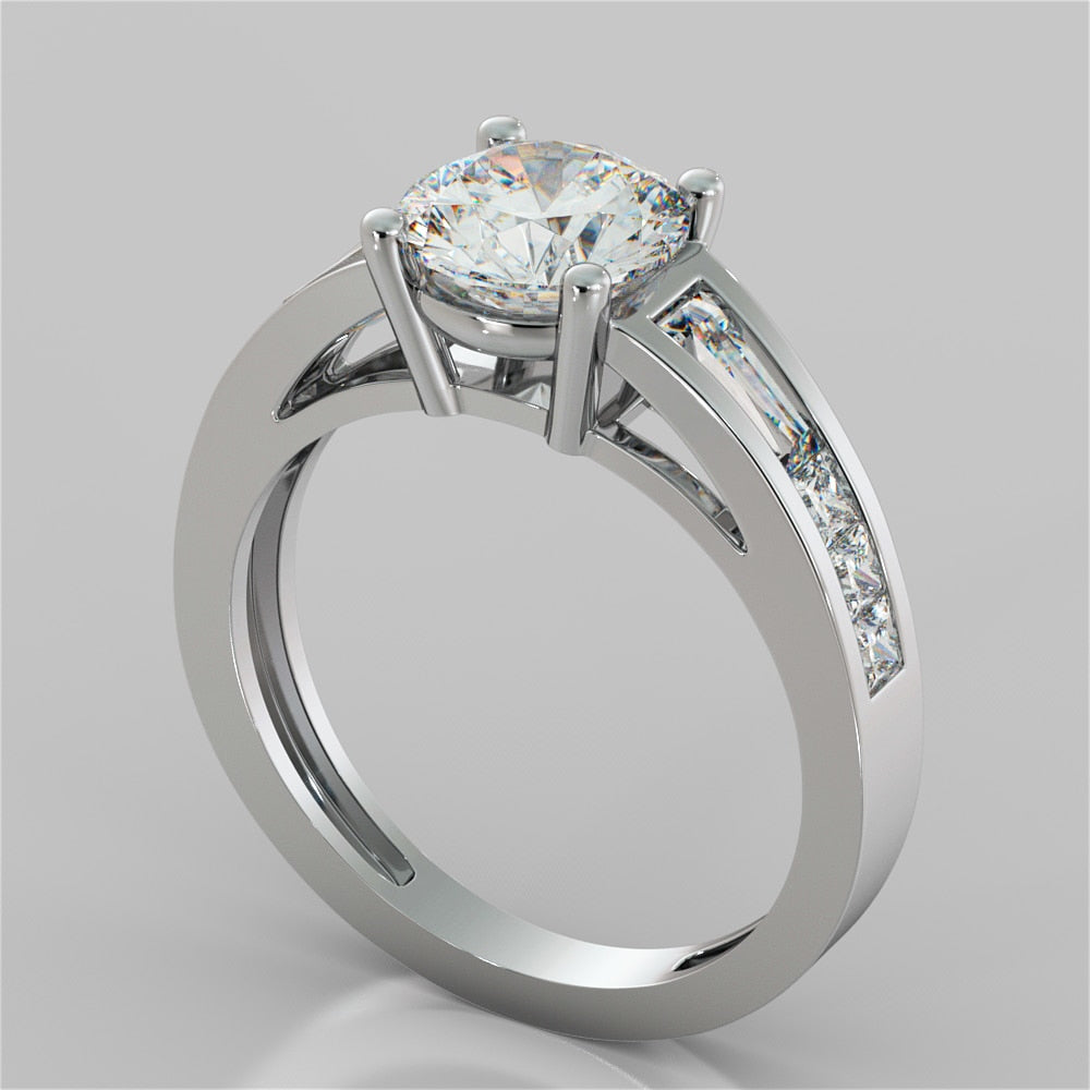 1.5CT Round Cut Lab Grown Diamond Cathedral Engagement Ring with Baguette Accents