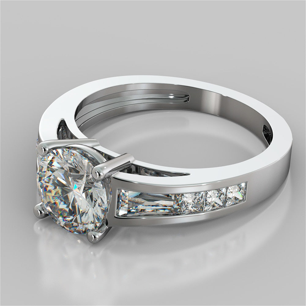 Round Cut Wedding Set With Baguettes Accents