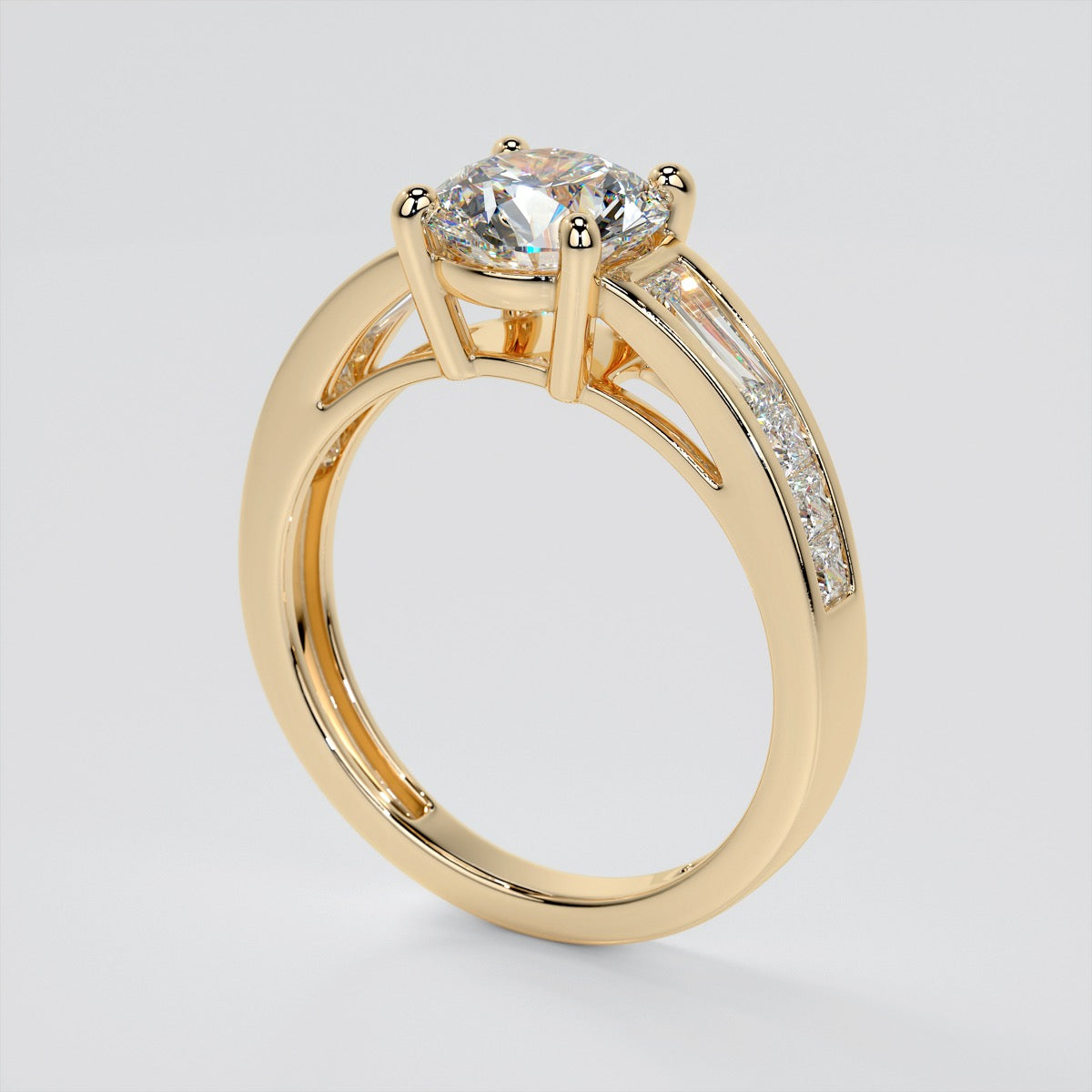 Round Cut Trio Wedding Set With Baguettes Accents