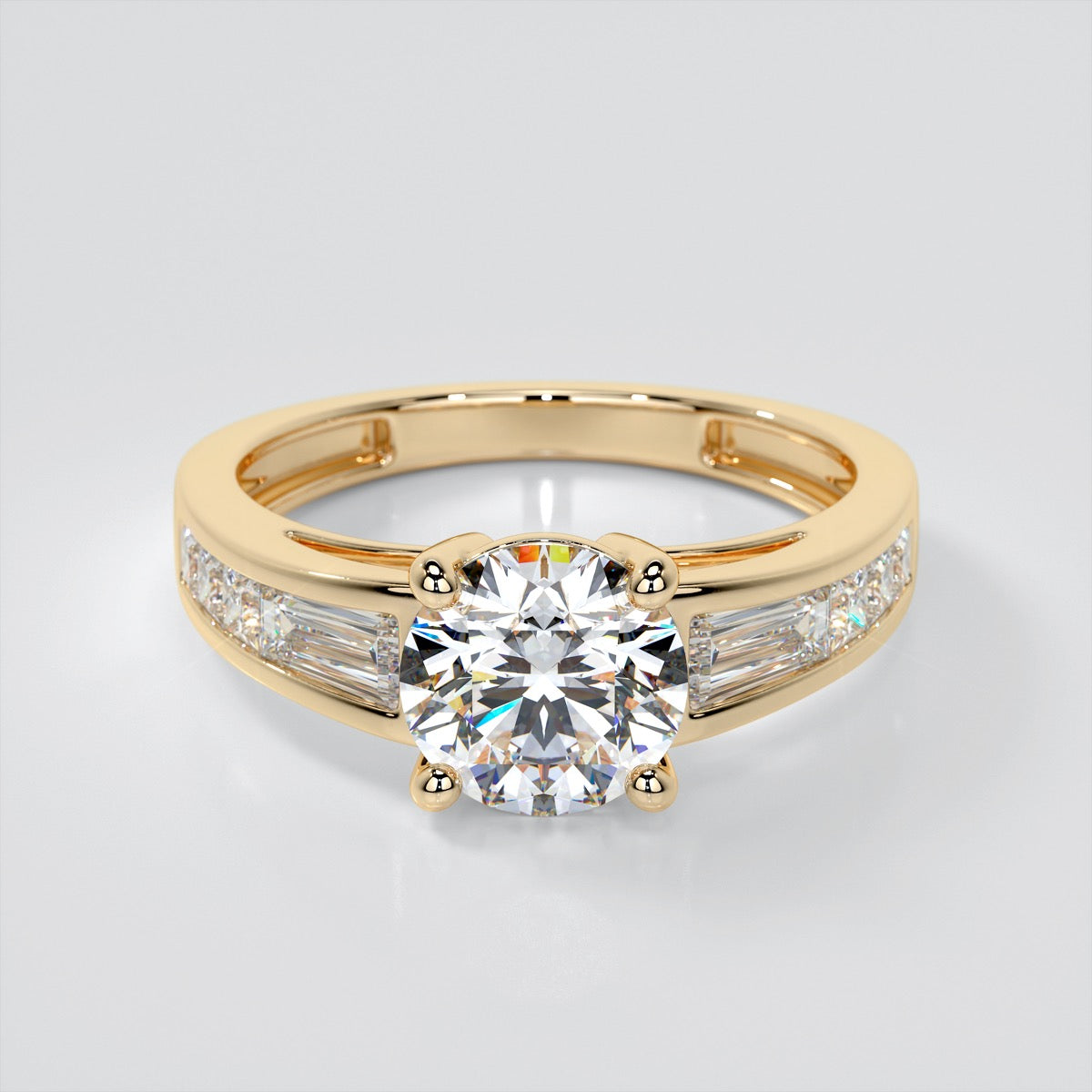 Round Cut Trio Wedding Set With Baguettes Accents