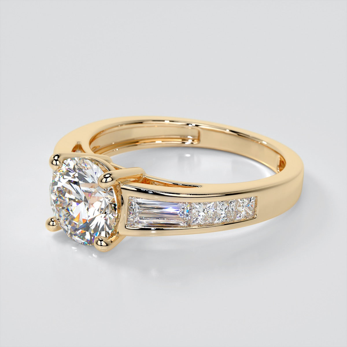 Round Cut Wedding Set With Baguettes Accents
