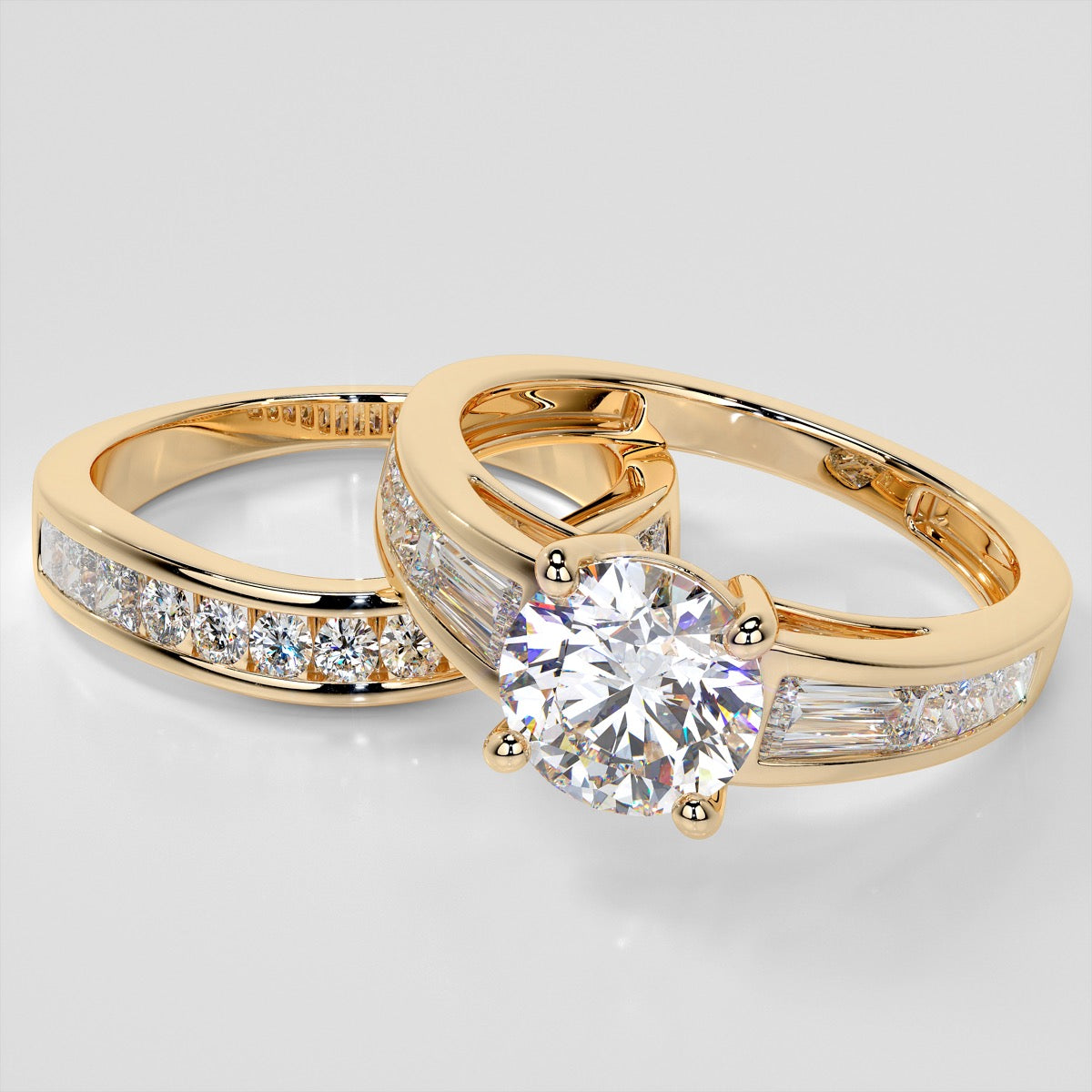 1.5CT Round Cut Lab Grown Diamond Cathedral Engagement Ring with Baguette Accents