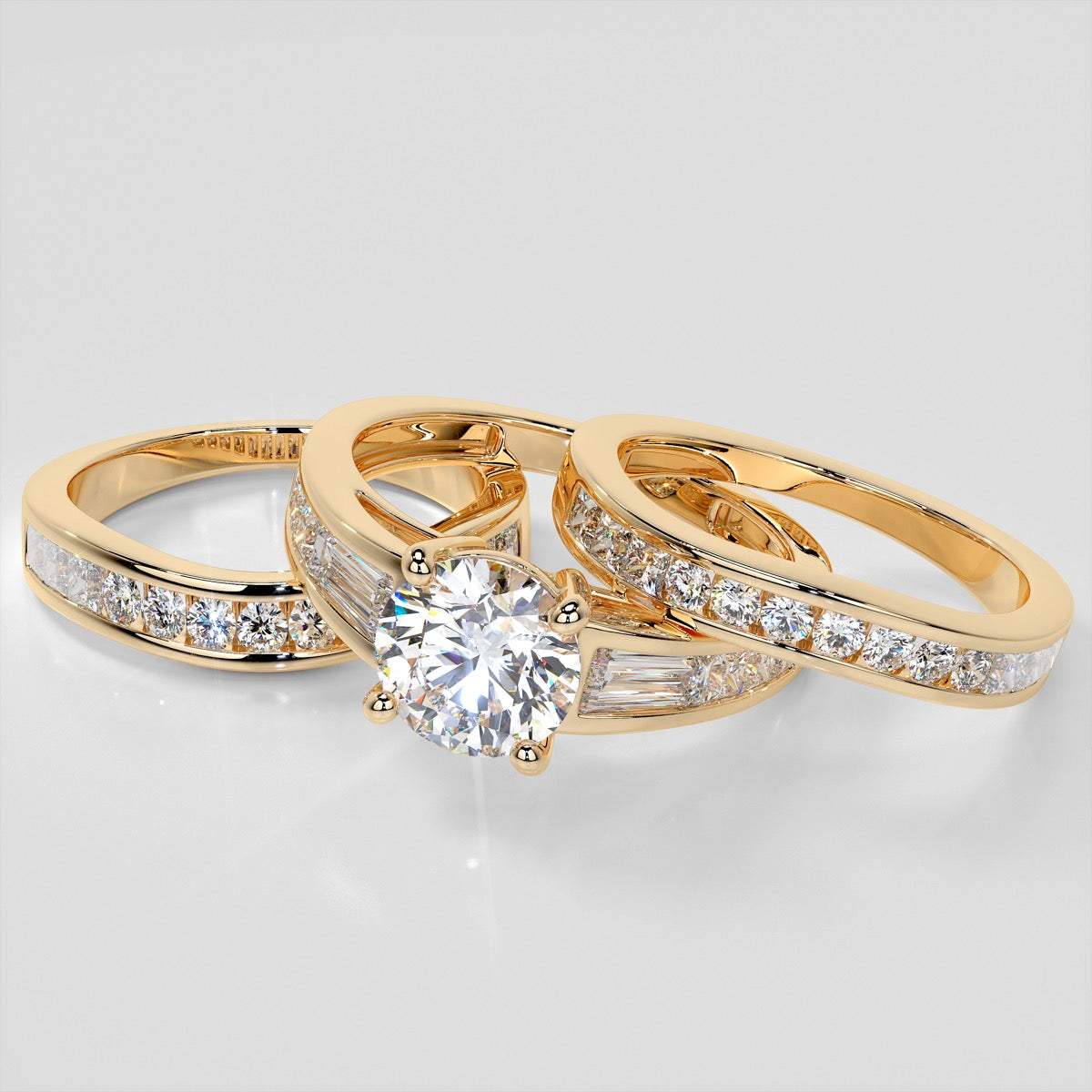 1.5CT Round Cut Lab Grown Diamond Cathedral Engagement Ring with Baguette Accents