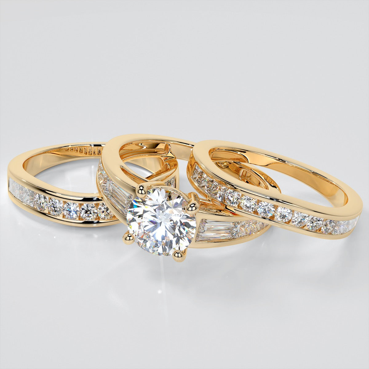 Round Cut Wedding Set With Baguettes Accents