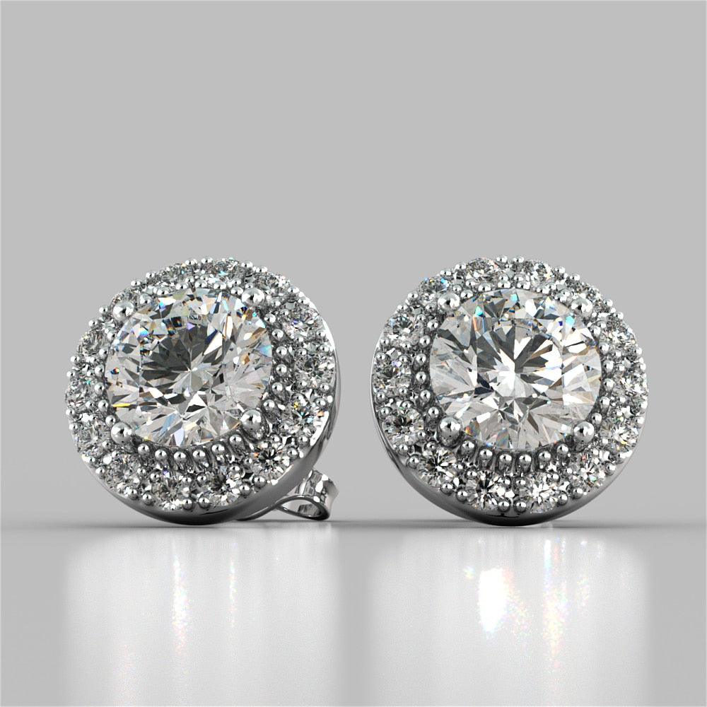 Round Cut Miligrain Tier Halo Earrings