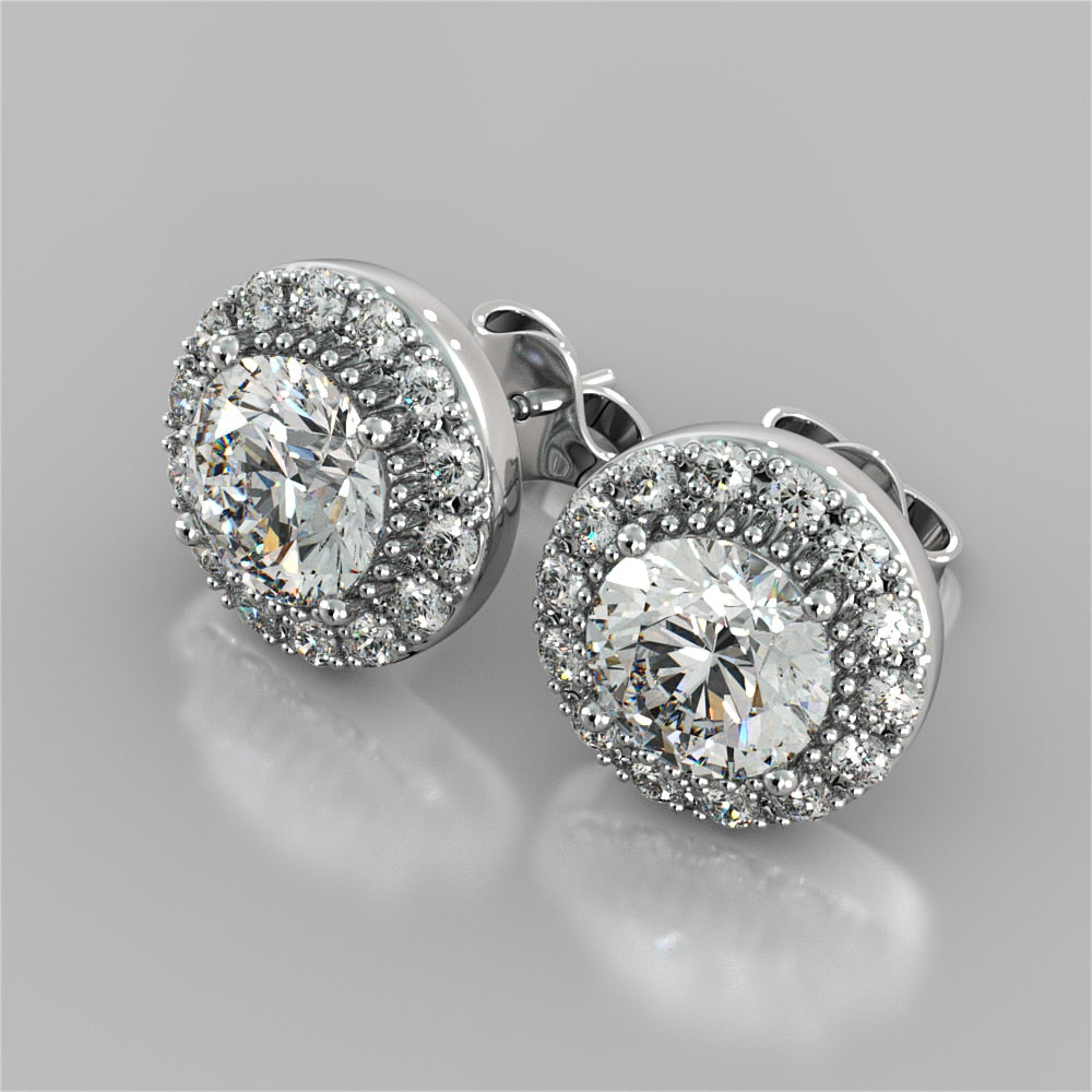 Round Cut Miligrain Tier Halo Earrings
