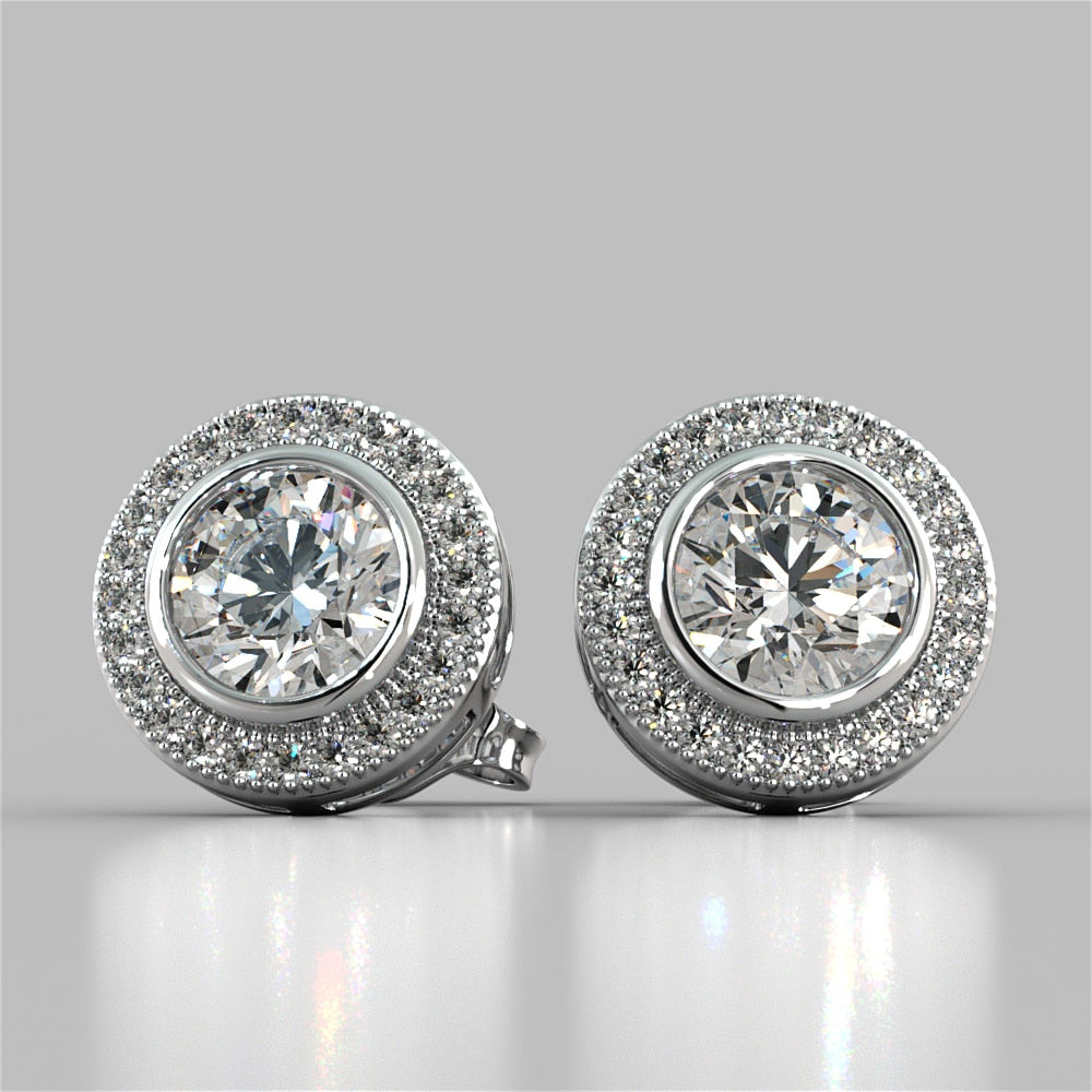 Round Cut Slider Halo Earrings