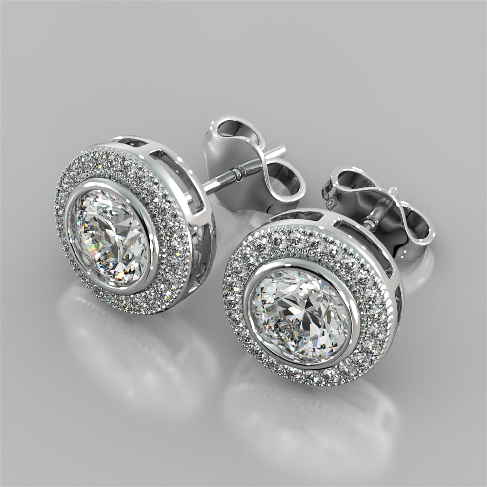 Round Cut Slider Halo Earrings
