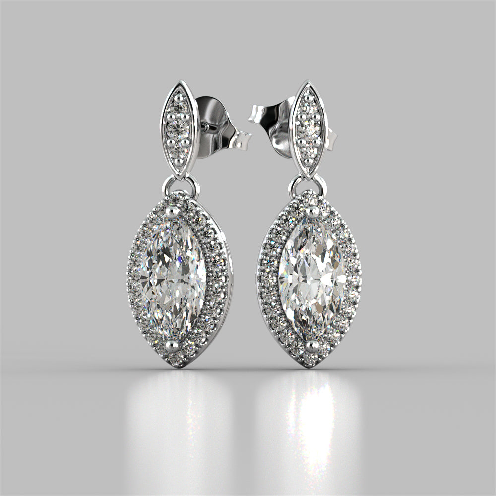 2.44CT Marquise Cut Drop Style with Embellished Bail Earrings