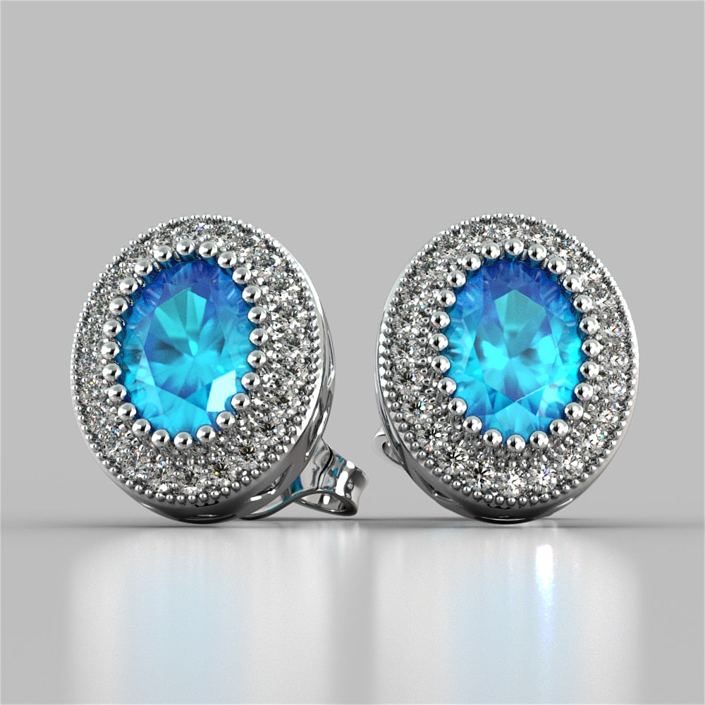 Oval Cut Milgrain Halo Earrings