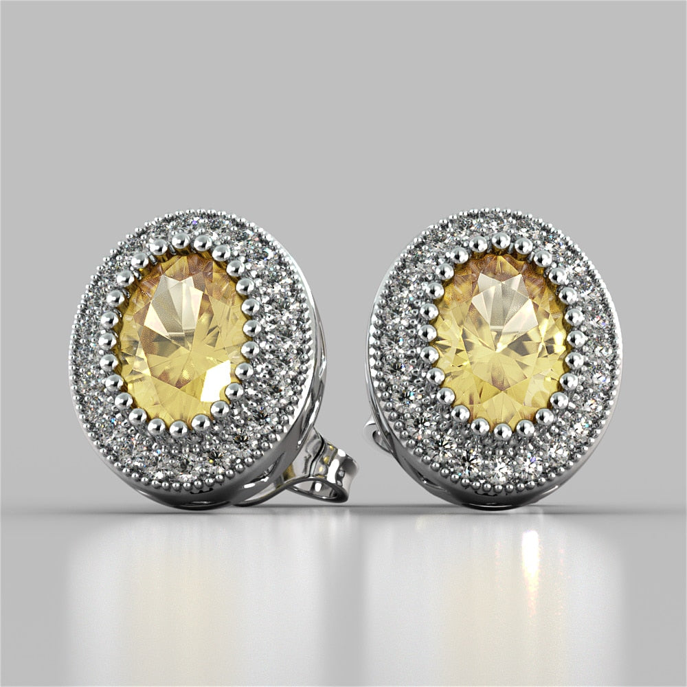 Oval Cut Milgrain Halo Earrings