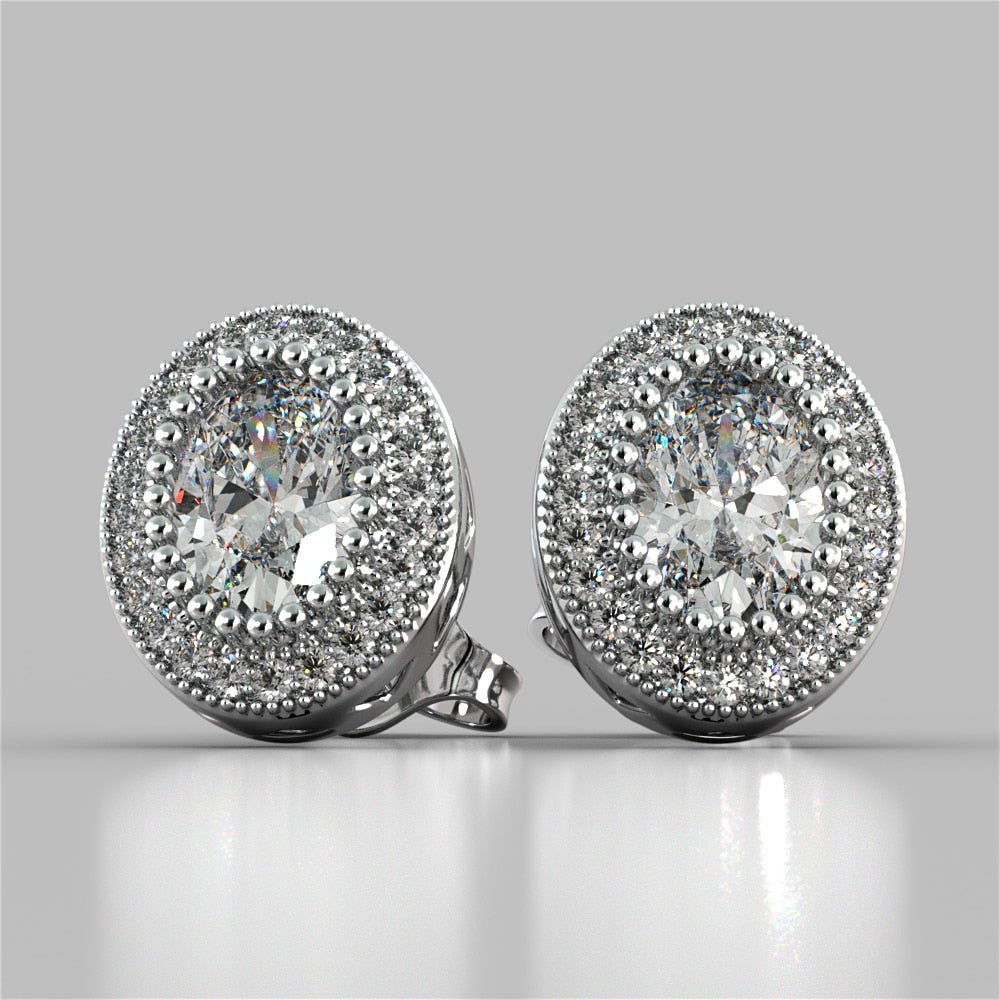 Oval Cut Milgrain Halo Earrings