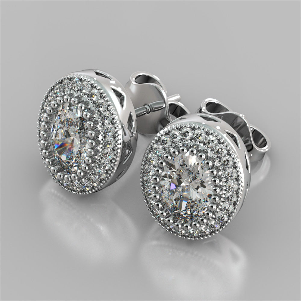 Oval Cut Milgrain Halo Earrings
