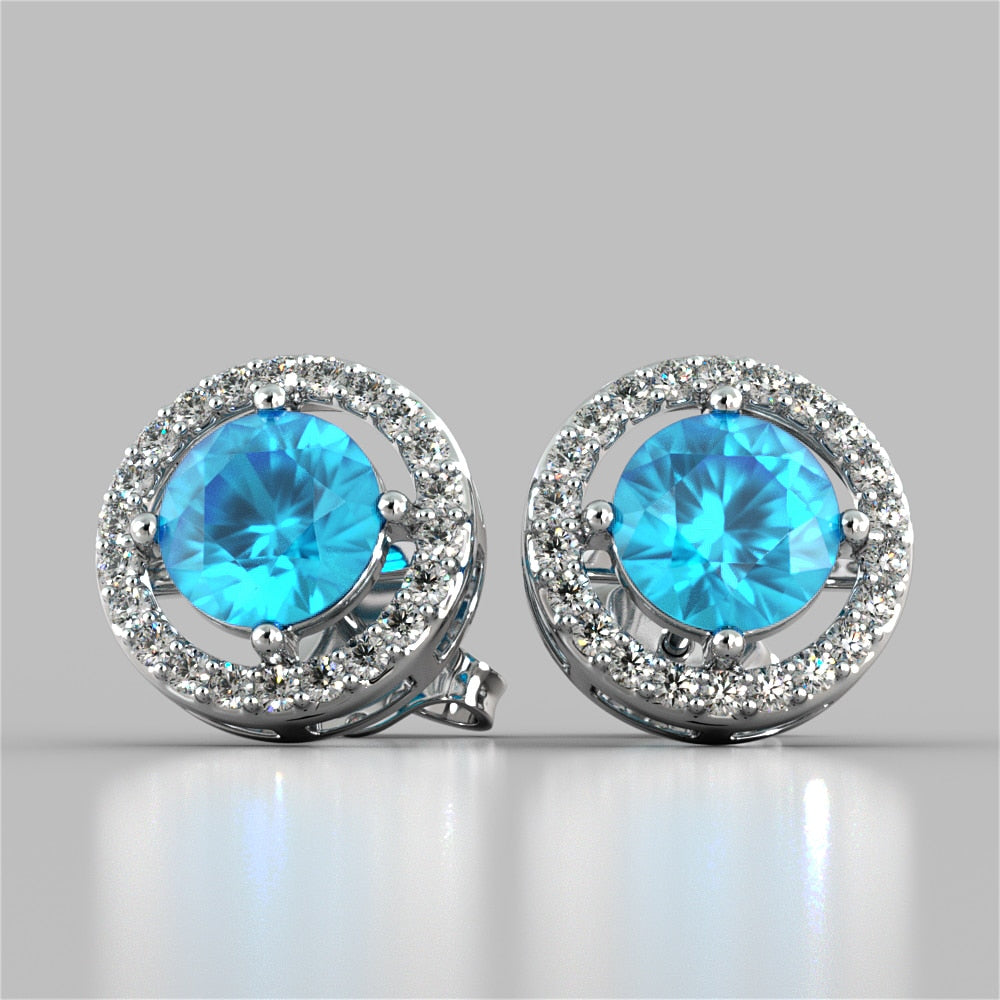 Round Cut Embelished Bail and Halo Earrings
