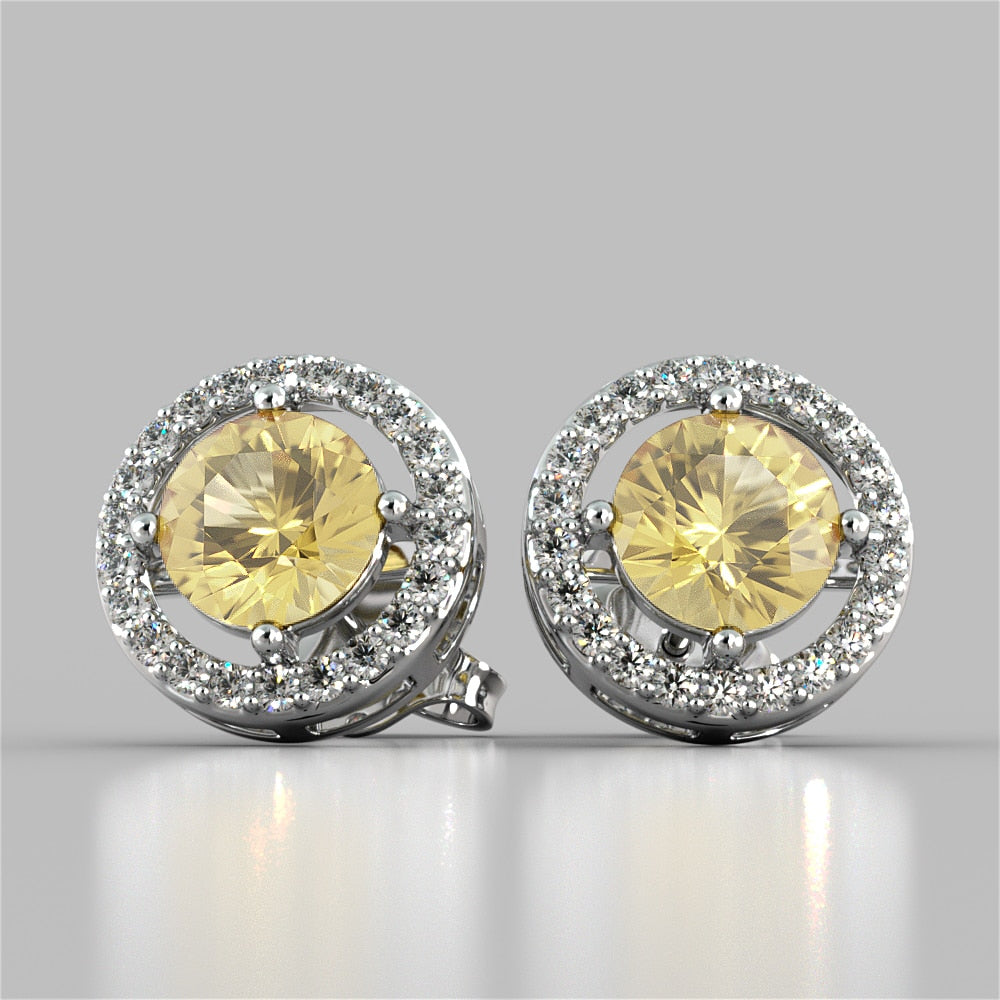 Round Cut Embelished Bail and Halo Earrings