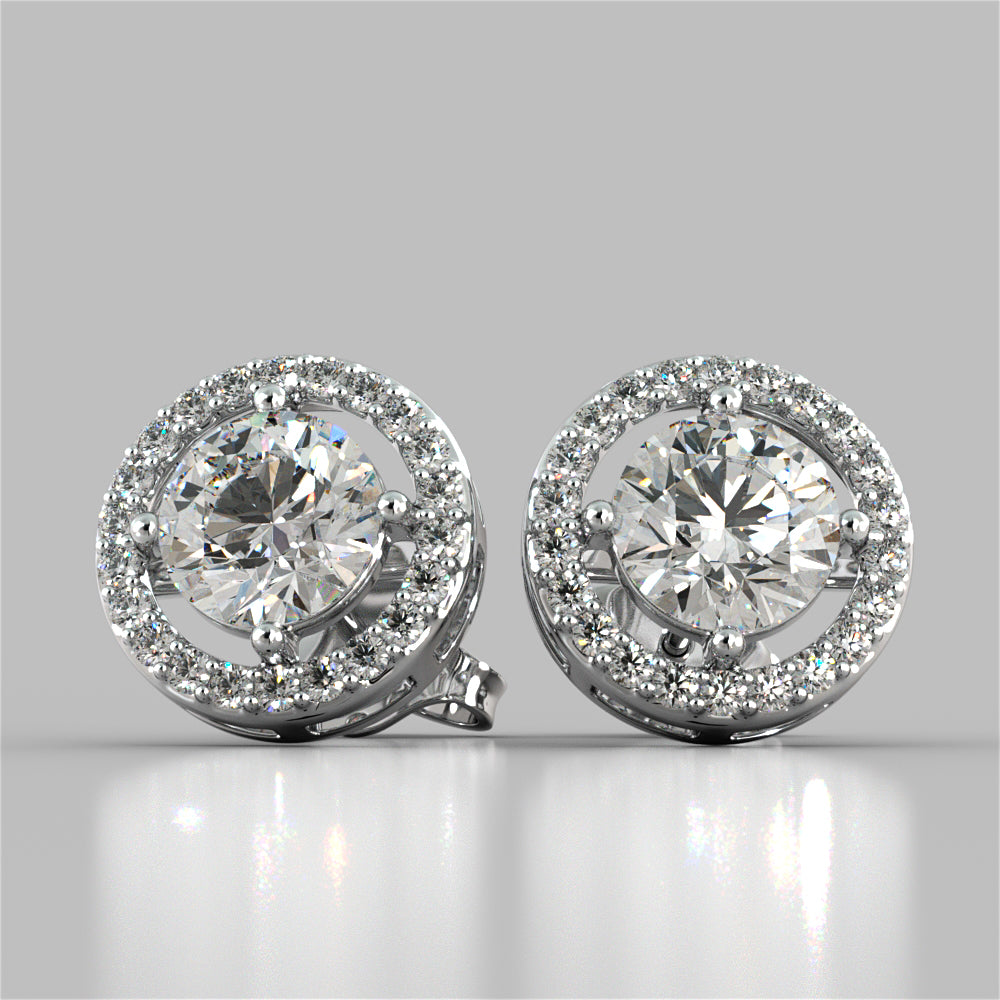 2.44CT Round Cut Halo Earrings