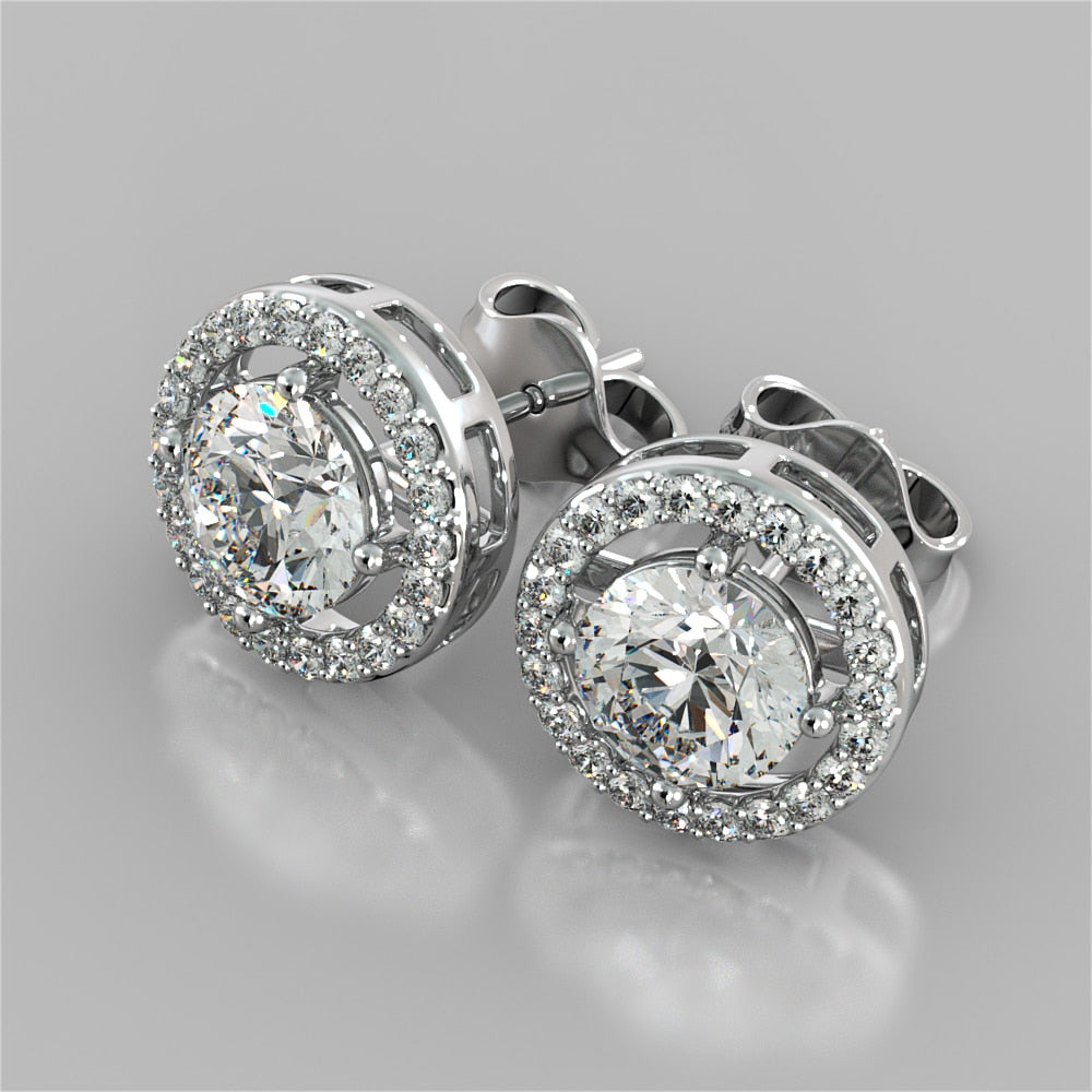 Round Cut Embelished Bail and Halo Earrings