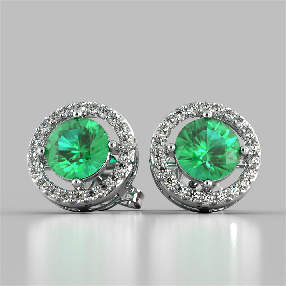 Round Cut Embelished Bail and Halo Earrings