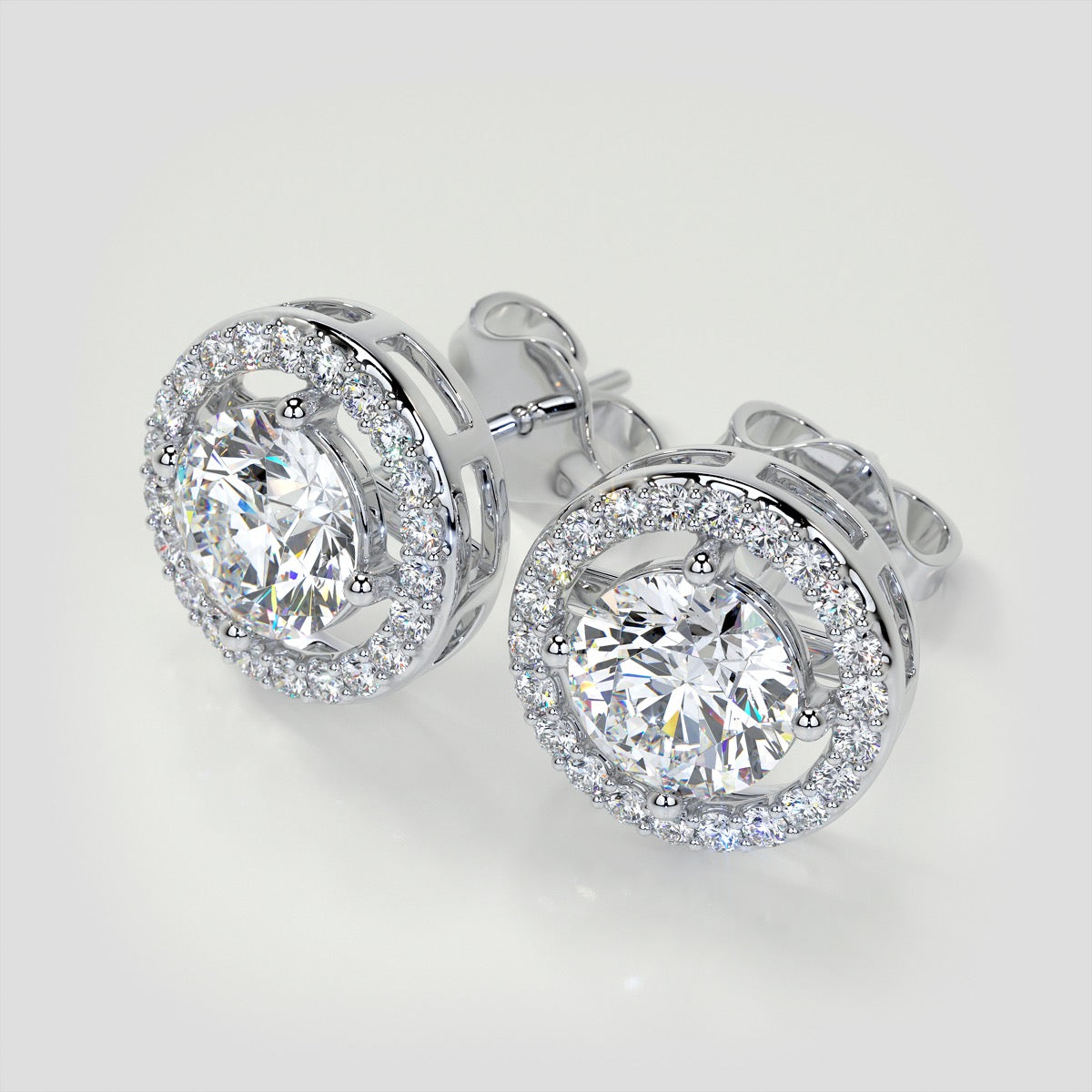 2.44CT Round Cut Halo Earrings