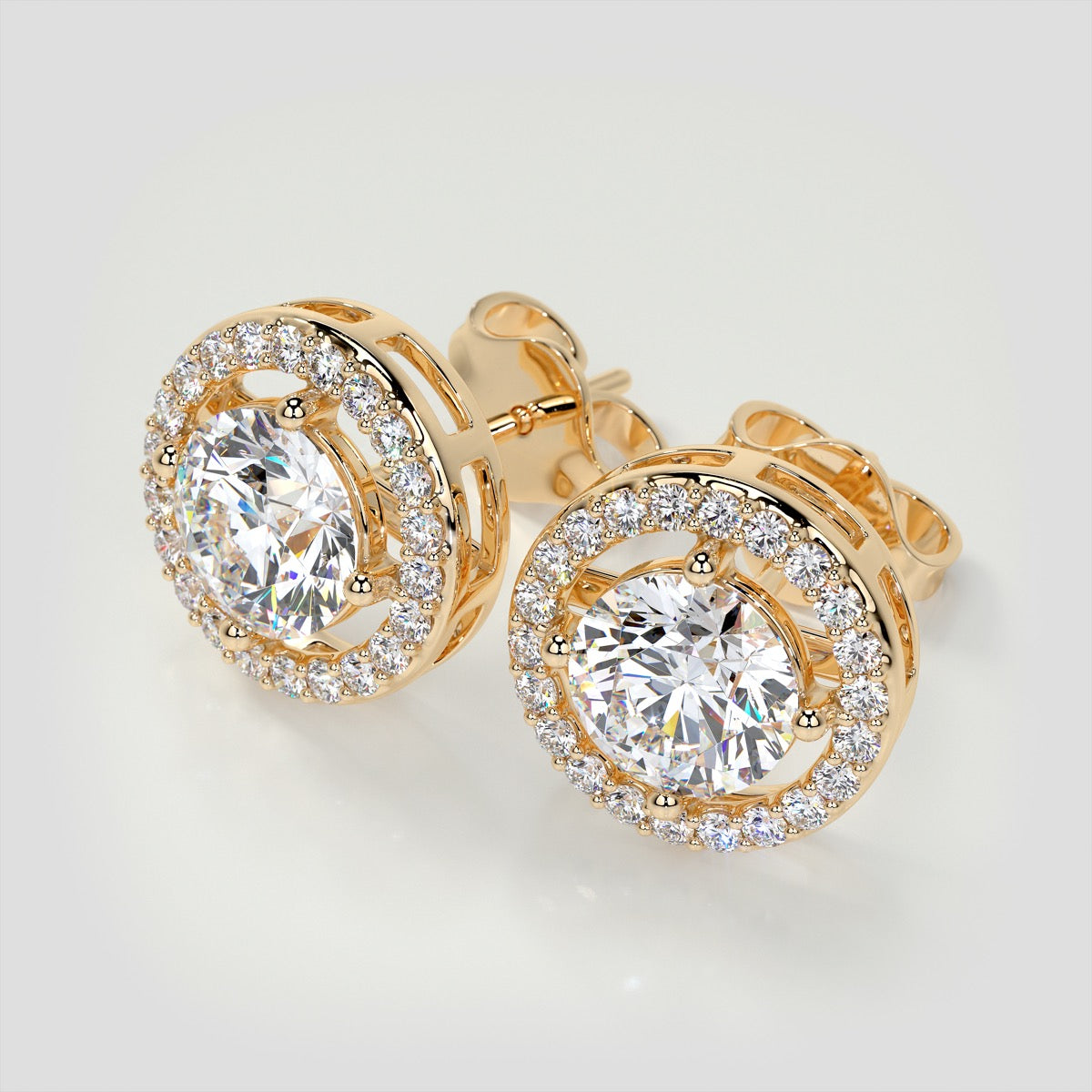 2.44CT Round Cut Halo Earrings Set In Sterling Silver