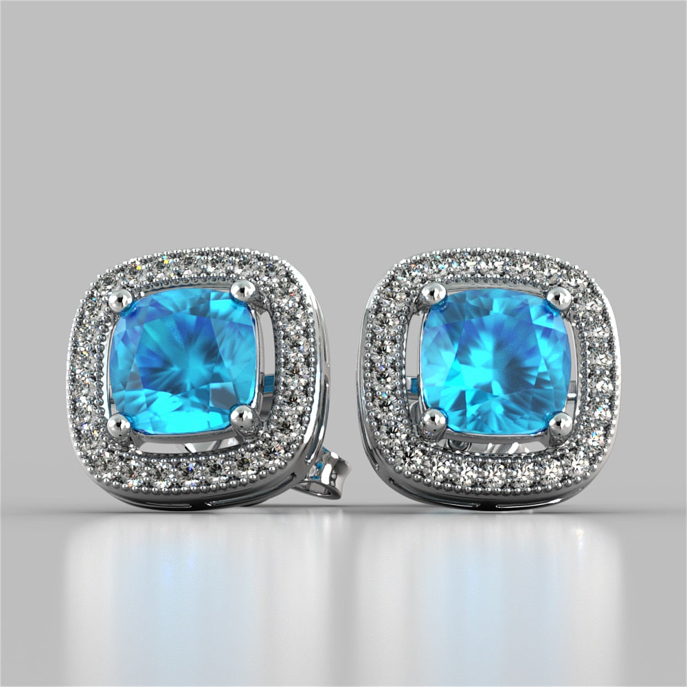 Round Cut Double Tier Halo Earrings