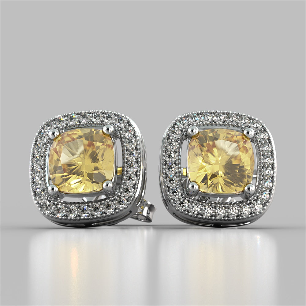 Round Cut Double Tier Halo Earrings