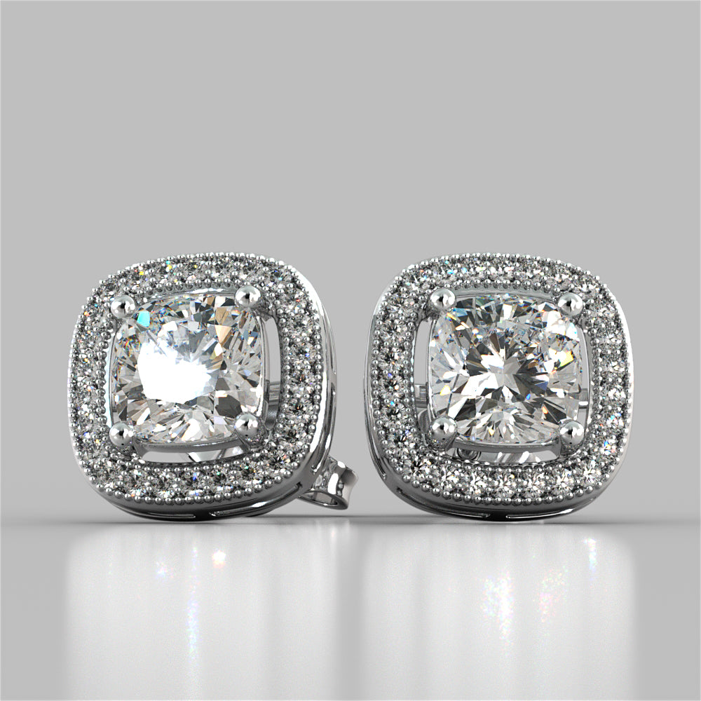 2.76CTW Cushion Cut Beaded Halo Earrings