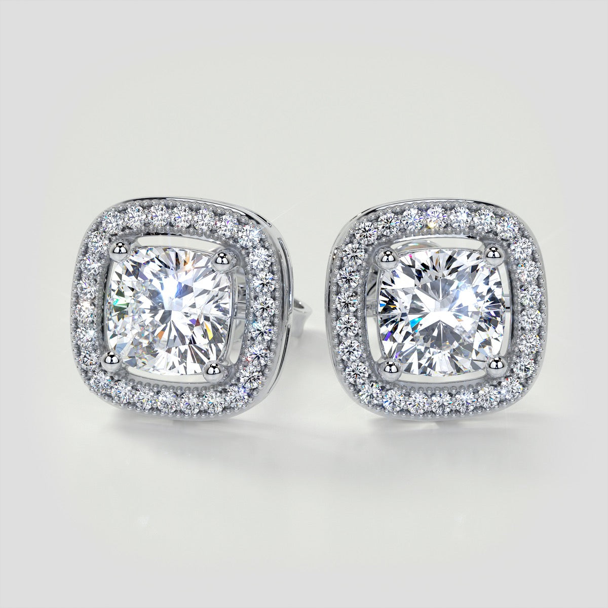 2.76CTW Cushion Cut Beaded Halo Earrings