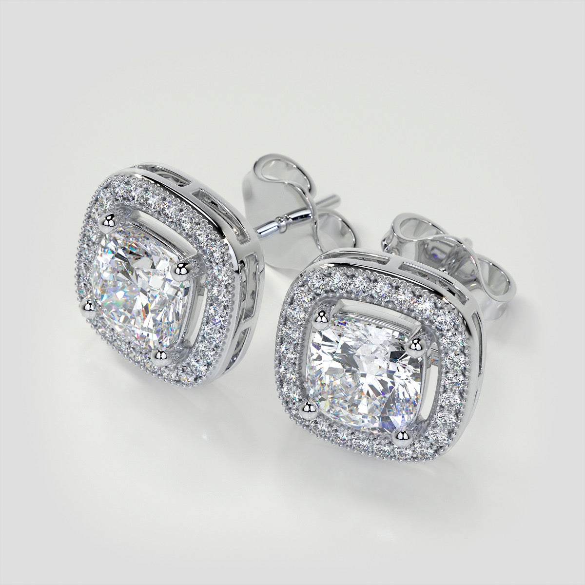 2.76CTW Cushion Cut Beaded Halo Earrings