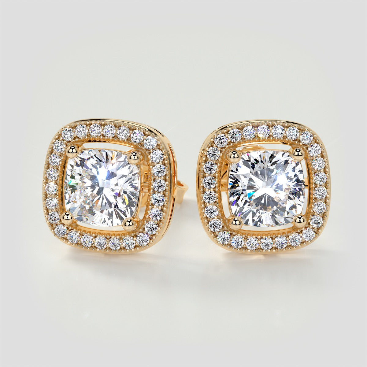 2.76CT Round Cut Beaded Halo Earrings Set In 925 Sterling Silver