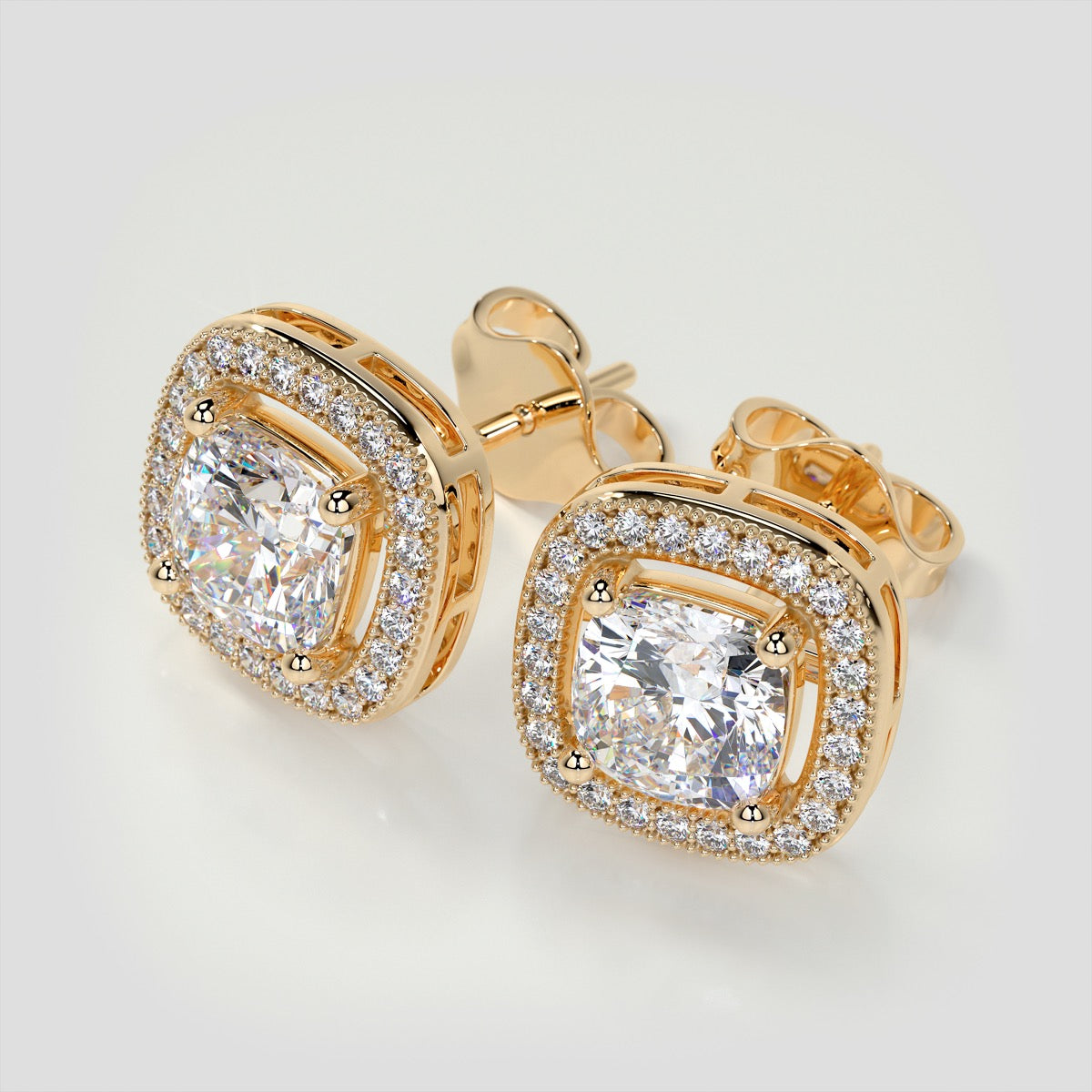 2.76CTW Cushion Cut Beaded Halo Earrings