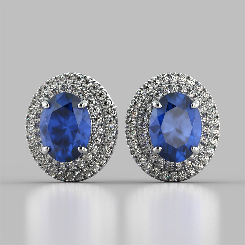 Oval Cut Prong Set Double Tier Halo Earrings – Sold as a Pair
