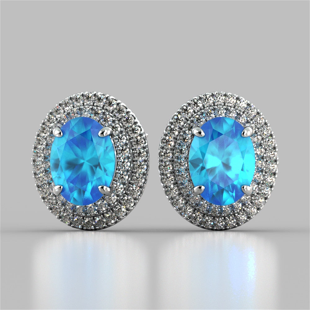 Oval Cut Prong Set Double Tier Halo Earrings – Sold as a Pair