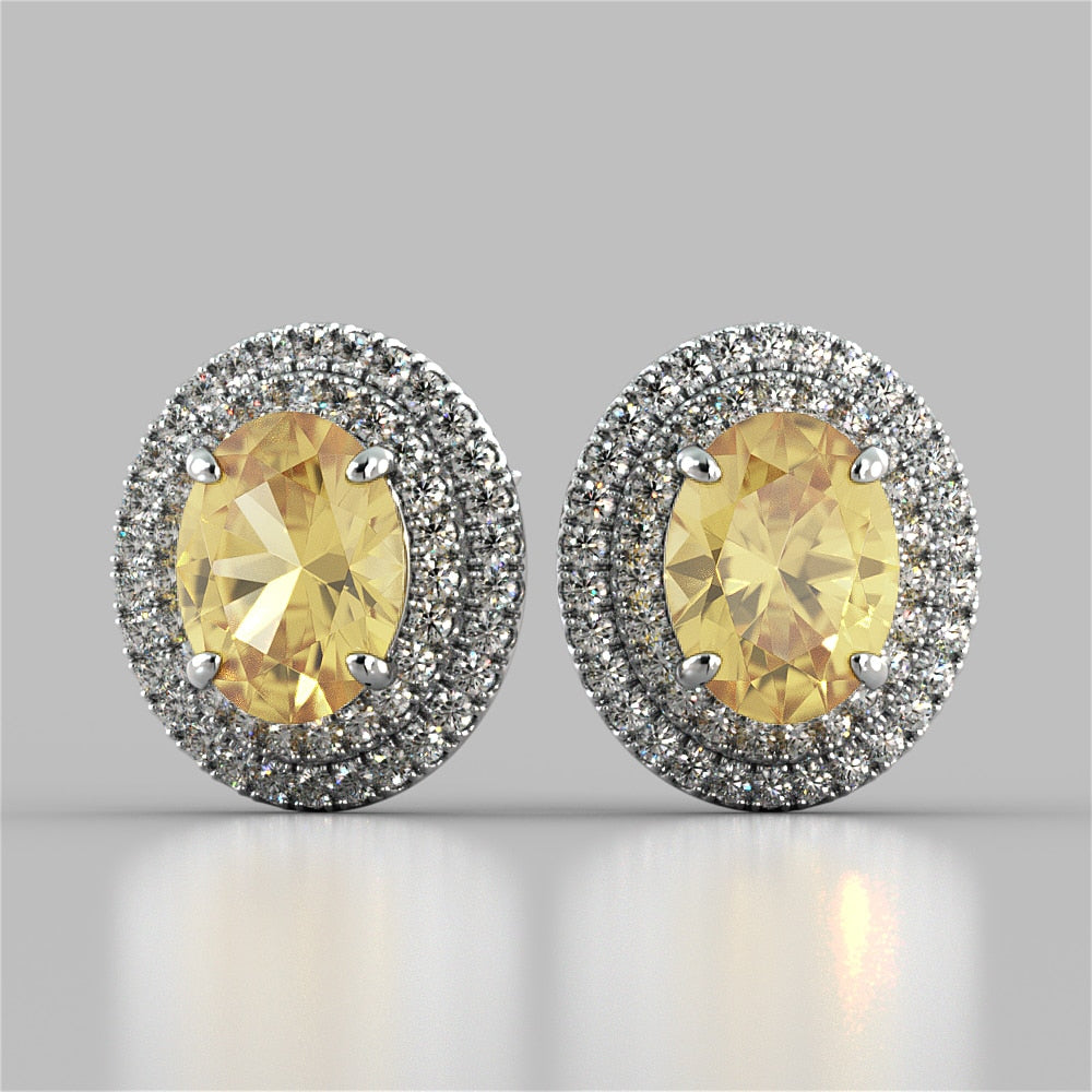 Oval Cut Prong Set Double Tier Halo Earrings – Sold as a Pair