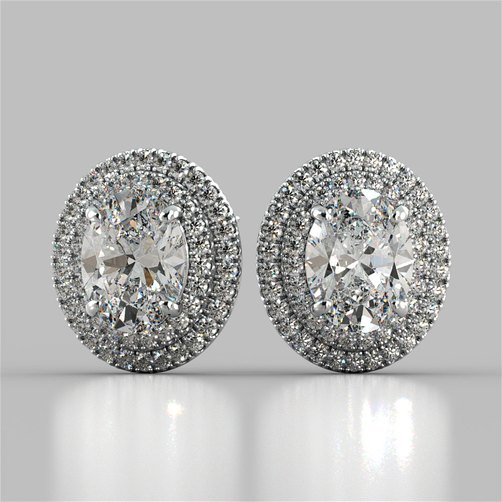 5.8CT Oval Cut Prong Set Double Tier Halo Earrings