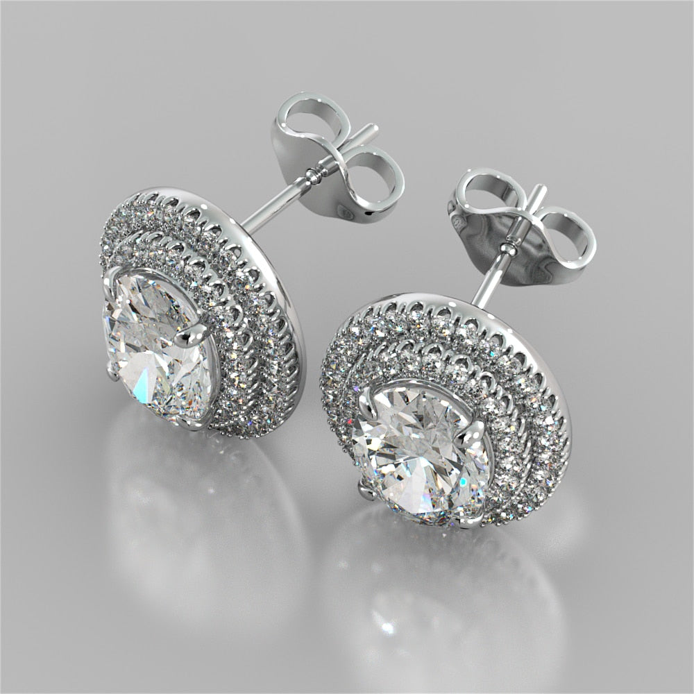 Oval Cut Prong Set Double Tier Halo Earrings – Sold as a Pair