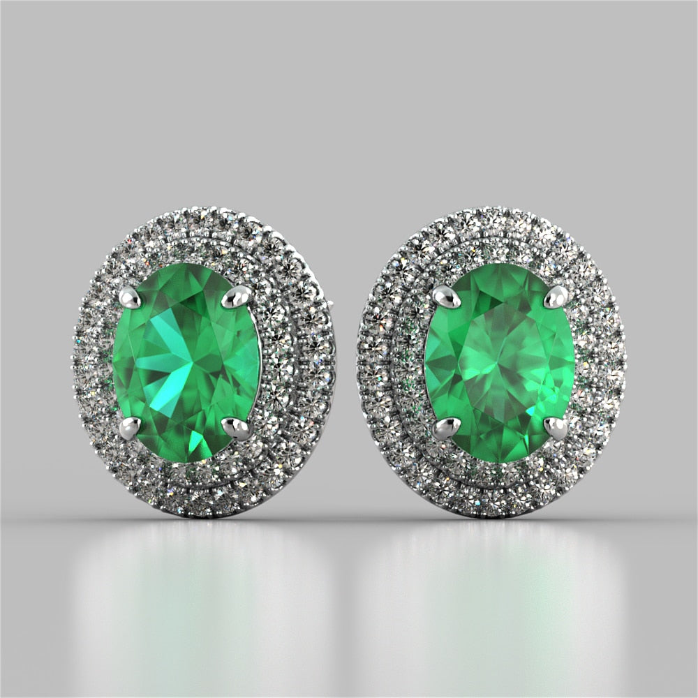 Oval Cut Prong Set Double Tier Halo Earrings – Sold as a Pair
